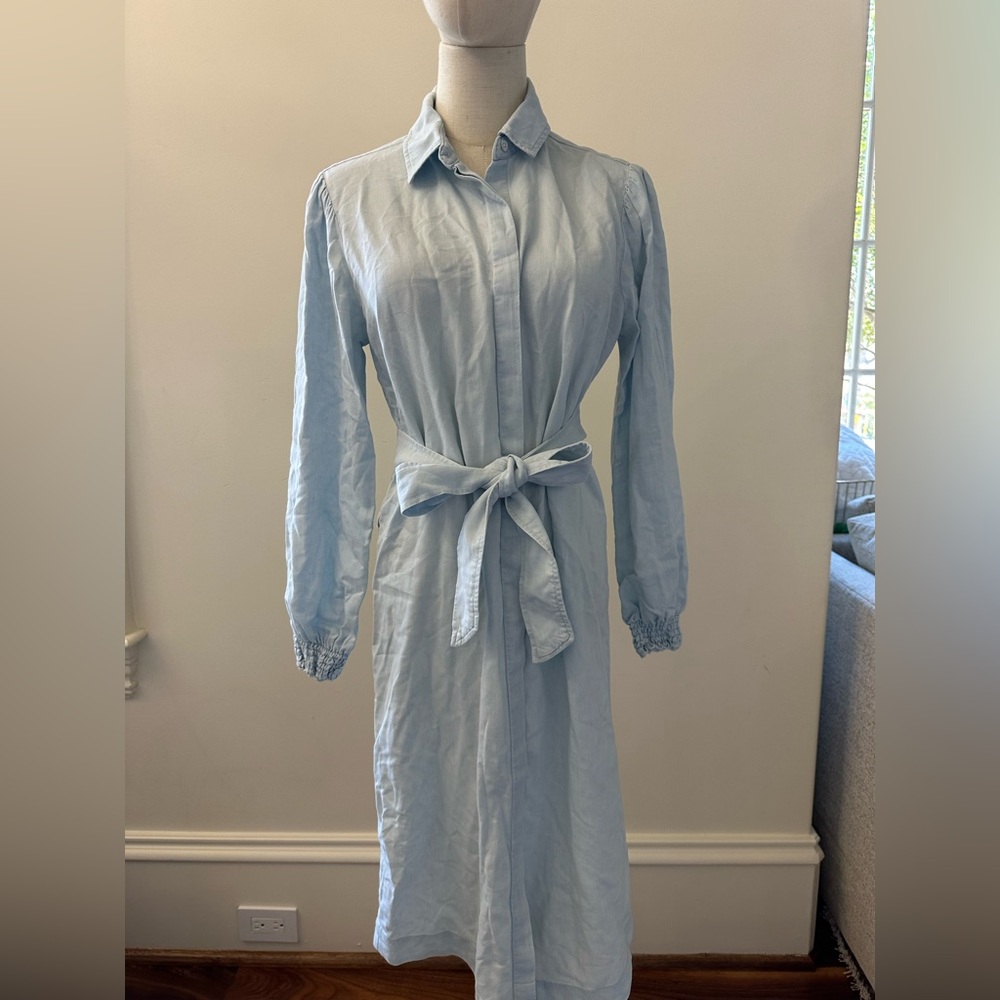 Cloth & Stone Dress Women’s Light Blue Tie Waist Button Front Mini Shirtdress
